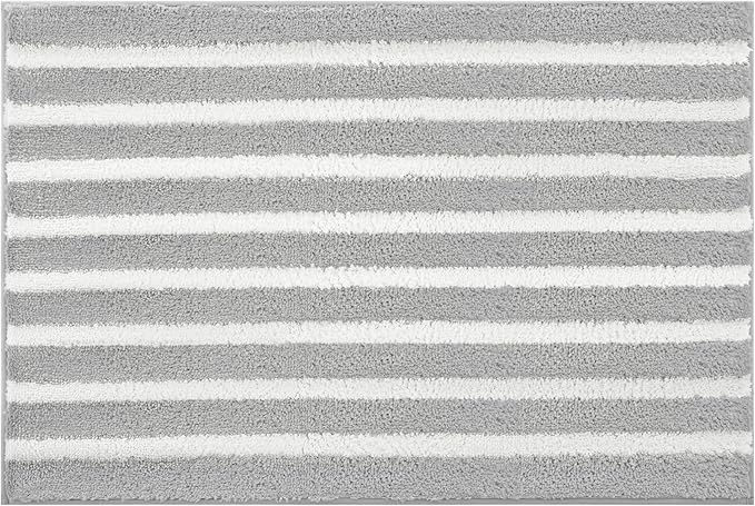 GRANNY SAYS Striped Bathroom Rugs Non Slip, 24" x 36", Bath Rugs for Bathroom Washable, Bath Mats for Floor, Microfiber Bath Mat for Tub, Absorbent Bath Rugs for Shower Room, Grey