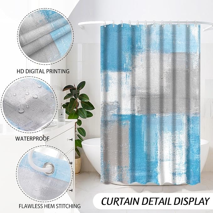Lnond Blue Bathroom Set, 23-Piece Blue Grey Abstract Bathroom Decor Set with with Shower Curtain and Rugs, Trash Can, Toilet Brush Holder Set & Soap Dispenser