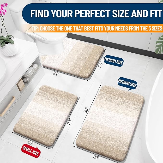 OLANLY Bathroom Rugs Mat 34x21, Extra Soft Absorbent Microfiber Bath Rugs, Rubber Backing, Quick Dry, Machine Washable Bath Mats for Bathroom Floor, Tub and Shower, Home Decor Accessories, Light Beige