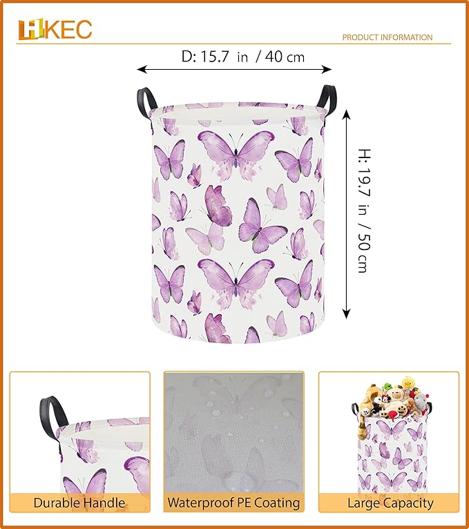 19.7" Laundry Basket,Dirty Clothes Hamper,Waterproof Storage Bin,Room Decor,Gift Baskets,Nursery Hamper(Fluttering Butterfly)
