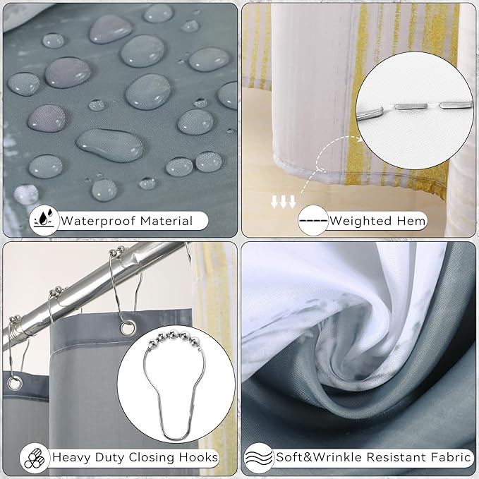 XLHOMO Grey Bathroom Accessories Set, Bathroom Sets with Shower Curtain, Grey Bathroom Accessories with Trash Can, Soap Dispenser, Soap Dish, Toilet Brush Holder, Qtip Holders for Bathroom
