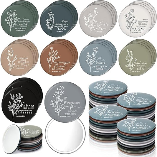 GlikCeil 80 Pcs Christian Compact Mirrors Bulk for Women Inspirational Bible Verse Pocket Mirror Mini Purse Makeup Mirror Christian Church Gift for Mother's Day Mom Church Party Favor (Spanish Bible)