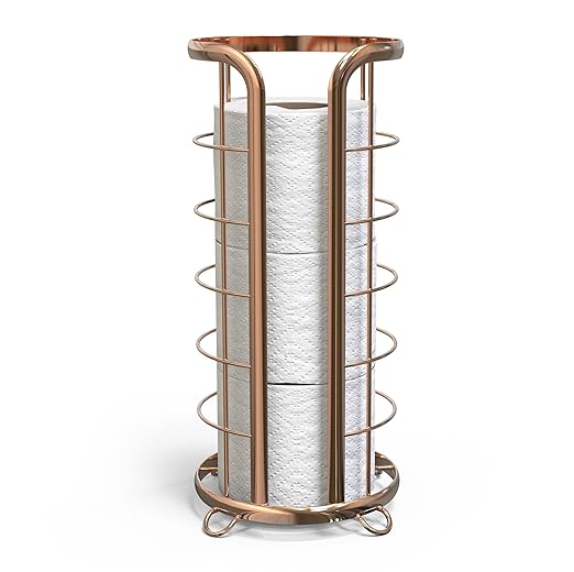 BROOKSTONE Toilet Paper Holder Stand Reserve - Free Standing Toilet Paper Stand with Storage that Holds Mega Rolls, Standing Bathroom Tissue Organizer, Bathroom Decor - Modern Storage Holder, Rose