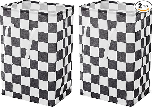 Ohocut Checkered Laundry Hamper, Pack of 2, Large Black White Aesthetic Collapsible Cloth Hampers Basket for Storage Organization Cute Race Cars Boy Room Decor, 2 x 75L