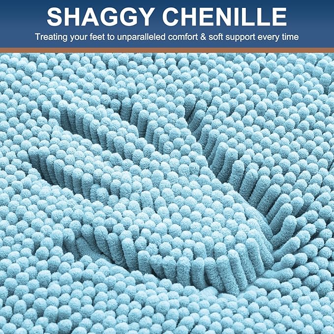 Smiry Luxury Chenille Bathroom Rugs 24x16, Extra Soft and Absorbent Shaggy Bath Mat, Machine Washable, Non-Slip Plush Carpet Runner for Tub, Shower, and Floor, Home Decor Accessories, Sky Blue