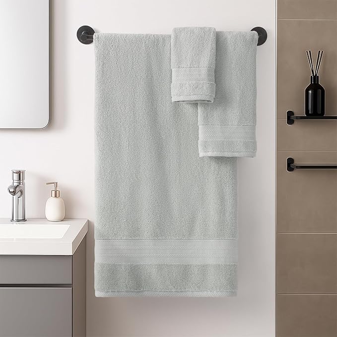 REDKISS 8 Piece Grey Towels Set - 100% Cotton Towels Set with 2 Large Bath Towels, 2 Hand, 4 Washcloths, 600 GSM Highly Absorbent Bath Towel Sets, Gray Quick Dry Shower Towel for Family Gym