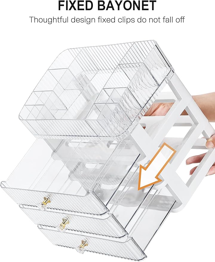 GORET Makeup Organizer for Vanity, Large Capacity Acrylic Makeup Organizers with 3 Drawers for Bathroom Countertop Cosmetics Perfume Skincare Lipstick Eyeshadow Makeup Brushes Storage Holder