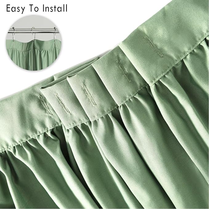 Light Green Ruffle Shower Curtain 72“ W x 84” H, Vintage Handcrafted Bow Tie Bath Curtain for Master Bathroom, Ruched Microfiber Bathroom Curtain with 12 Buttonholes (LQ-10)