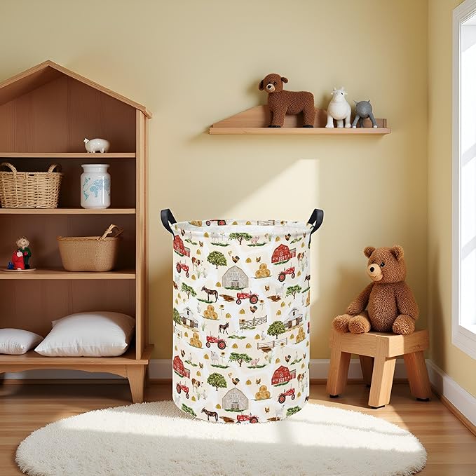 Baby Laundry Hamper kids laundry Basket Waterproof Storage Bin for Bedroom Toy Clothes Organizer Basket Woodland Animals Room D??cor(Farm)