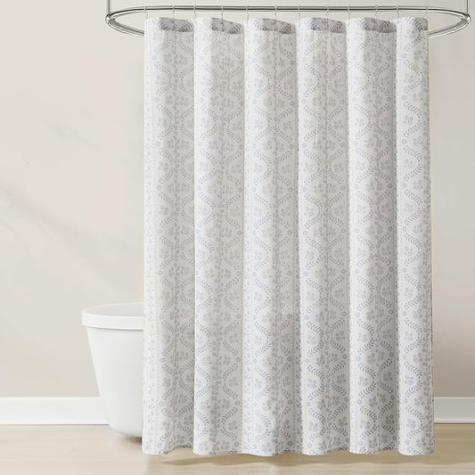 Lush Decor Doreen Delicate Floral Linen Textured Shower Curtain Single 72" W x 72" L Blue - Floral Shower Curtains for Bathroom - Bathroom Curtain