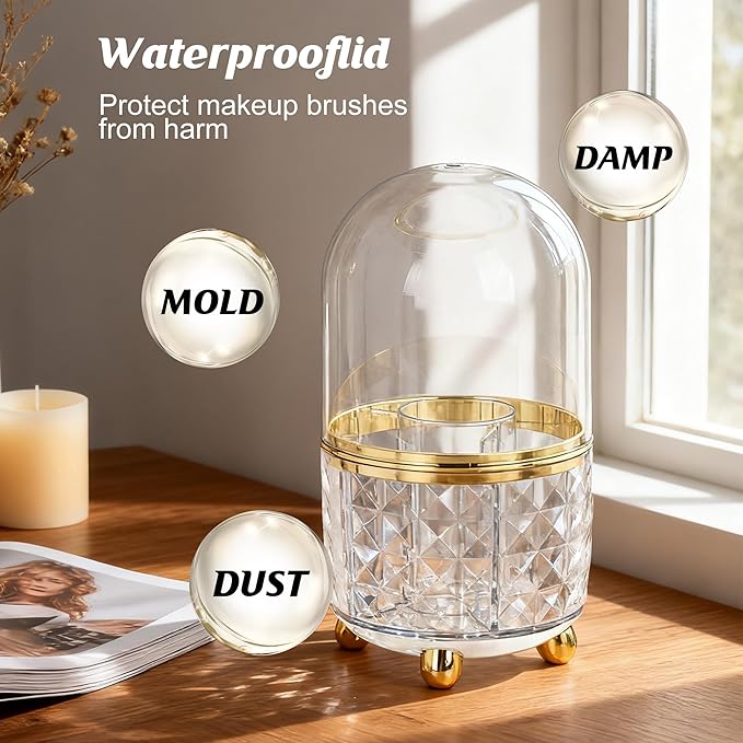 360° Rotating Makeup Tool Storage Box with Lid, Makeup Brush Holder, Dust-Proof Rotating Makeup Brush Storage Box, Suitable for Dressing Tables, Ideal Gift for Girlfriends, Wives, and Friends