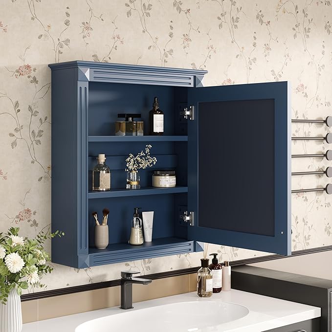 Merax Wall Mounted Medicine Cabinet with Mirror & Adjustable Shelves, 24" x 28" Over Toilet Bathroom Storage Cabinet