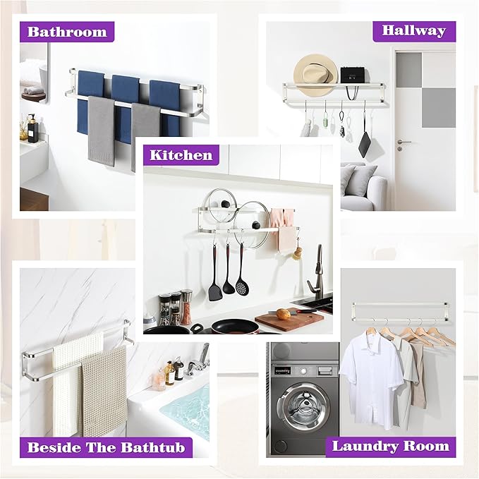 Alise Double Towel Bars for Bathroom,32'' Towel Holder Towel Racks for Bathroom Wall Mount,SUS304 Stainless Steel Double Towel Rail Towel Hanger,Brushed Nickel