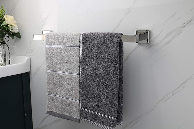 TocTen Bath Towel Rack - Square Base Thicken SUS304 Stainless Steel Towel Bar for Bathroom, Bathroom Accessories Towel Rod Heavy Duty Wall Mounted Towel Holder. (Chrome, 20)