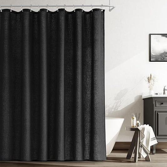 Naturoom Black Linen Shower Curtain Liner Neutral Weighted Cloth Fabric Textured Beige Farmhouse Rustic Burlap Country Style Shower Curtains for Bathroom,Black,72x78 Inches Length