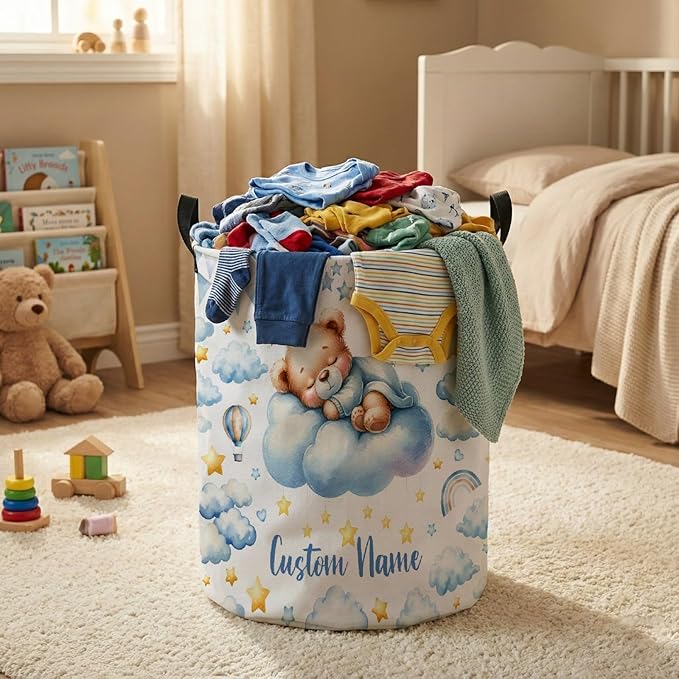 Personalized Bear Laundry Baskets,Custom Bear Gifts for Kids Boys Girls Adults Room,Collapsible Clothes Storage Organizer,16.5 X 13.8in