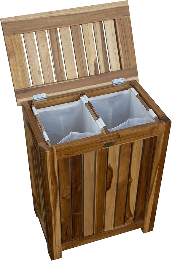 EcoDecors H-004 Teak Solid Hamper in Natural Teak, 18 inch W x 12 inch D x 16 inch H