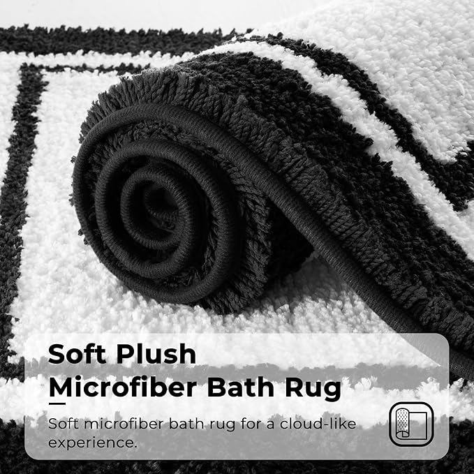 GRANNY SAYS Microfiber Bathroom Rugs Non Slip Washable, Water Absorbent Bathroom Mats for Tub Non Slip, Soft Bath Mats for Floor & Shower, Bath Rug, 16" x 24", Black Bath Rug