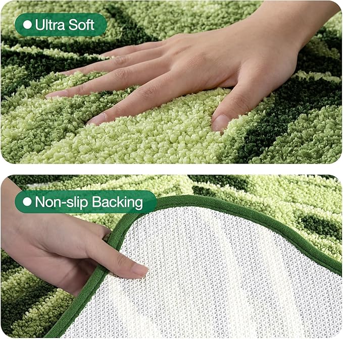 LUMI Cute Bathroom Rugs with Green Leaf Plant, Soft, Fluffy, Plush, Absorbent, Quick Dry, Non Slip, Machine Washable for Shower Floor, Bathroom, Bedroom, Kids Room, 31.5"x47", Monstera