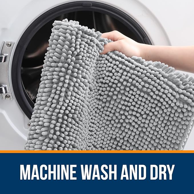 OLANLY Bathroom Rugs 35x24, Extra Soft Absorbent Chenille Bath Rugs, Rubber Backing Quick Dry, Machine Washable Bath Mats for Bathroom Floor, Tub and Shower, Home Decor Accessories, Light Grey