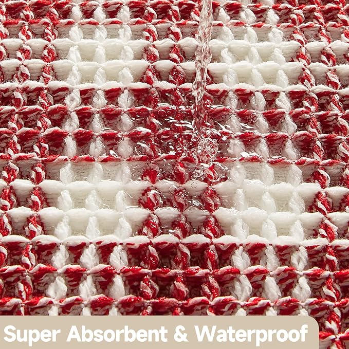 Waffle Runner Rug Bathroom, Long Boho Christmas Bathroom Rugs Non Slip Washable Absorbent Checkered Bathroom Mat Quick Dry Cute Bath Mat, 60"x24" Red and White
