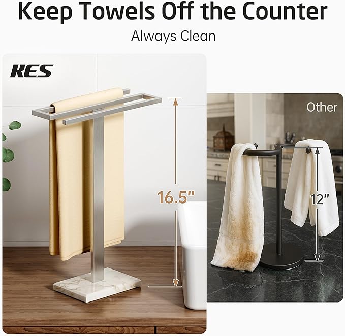 KES Hand Towel Holder for Bathroom, Countertop Towel Stand with Weighted Marble Base, S-Shape Hand Towel Rack Stand Freestanding Counter Top 18/8 Stainless Steel Brushed Finish, BTH223-2