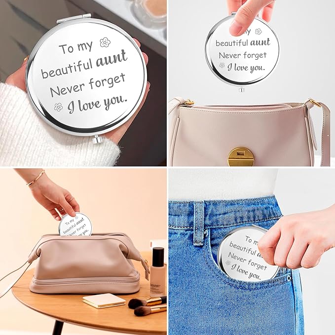Valentines Day Gifts for Aunt Compact Mirror Aunts Gifts from Niece Nephew Best Auntie Gift Ideas Cool Favorite New Special Aunty Gift Birthday Wedding Mother Day Christmas Aunty Pocket Mirror