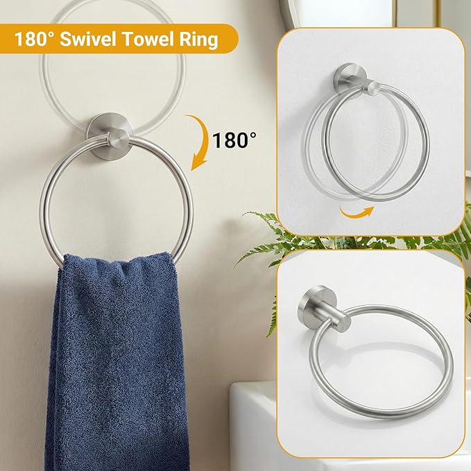 5 Piece Bathroom Towel Bar Set - SUS304 Stainless Steel Brushed Nickel Bath Towel Holder, 16 Inch Towel Racks for Bathroom Wall Mounted, Bathroom Hardware Accessories Set