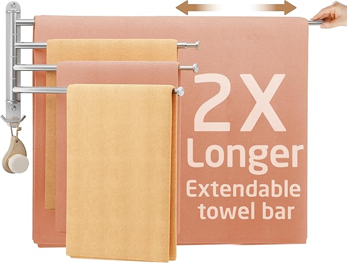 KES Adjustable Swivel Towel Rack 14.5 to 27.5 inch 4-Arm, Swing Out Towel Bar for Bathroom, Swinging Towel Rack for Bath Towels, 18/8 Stainless Steel Brushed Finish, A2107S4L70-2