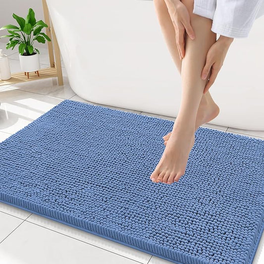 Smiry Luxury Chenille Bathroom Rugs 30x20, Extra Soft and Absorbent Shaggy Bath Mat, Machine Washable, Non-Slip Plush Carpet Runner for Tub, Shower, and Floor, Home Decor Accessories, Cornflower Blue