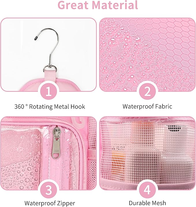 Ethereal Shower Caddy Portable, Mesh Shower Caddy Bag for College Dorm Room Essentials, Hanging Shower Bag for Gym, Camping, Beach(Pink)