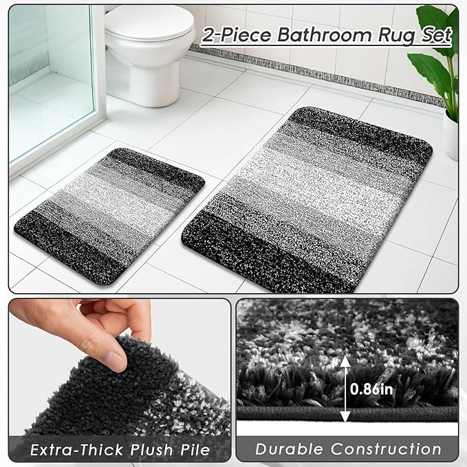 Bathroom Accessories Set - Bathroom Set with Shower Curtain and No Slip Rugs, Trash Can, Toilet Brush Holder Set, Soap Dispenser & Bath Towels - Stylish Bath Decor for Home, Apartment, Black, 25PCS