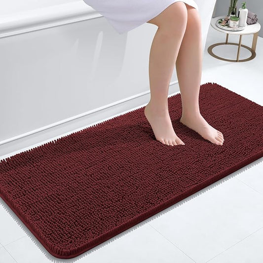 OLANLY Bathroom Rugs 47x20, Extra Soft Absorbent Chenille Bath Rugs, Rubber Backing Quick Dry, Machine Washable Bath Mats for Bathroom Floor, Tub and Shower, Home Decor Accessories, Andorra Red-Brown