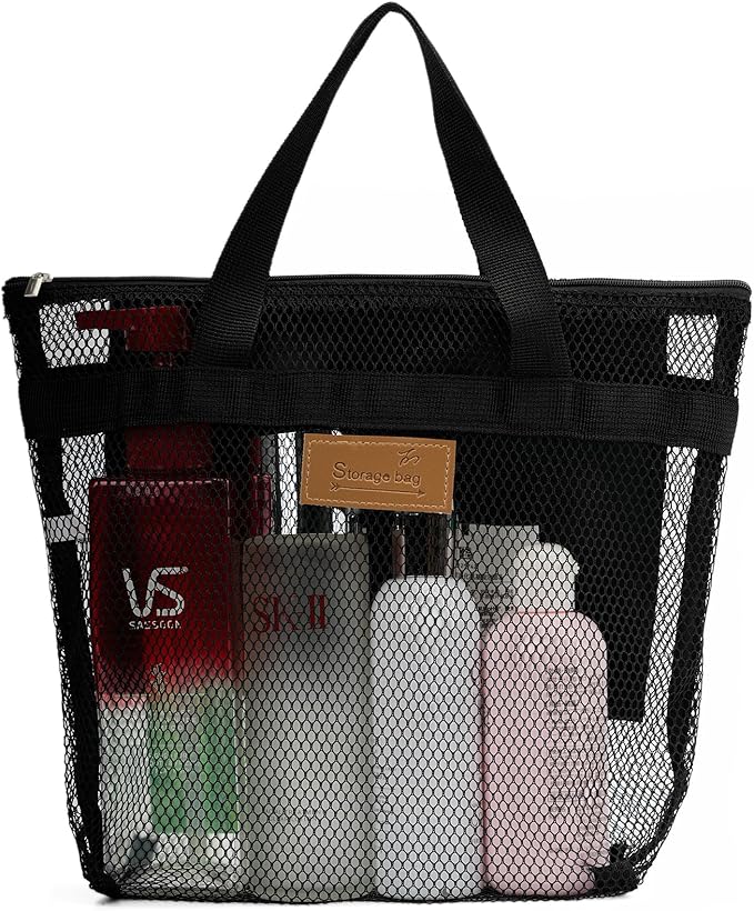 TOPASION Mesh Shower Caddy Bag Portable Hanging Toiletry and Bath Organizer with Zipper for Travel, Gym, Camping, College Dorms, Beach