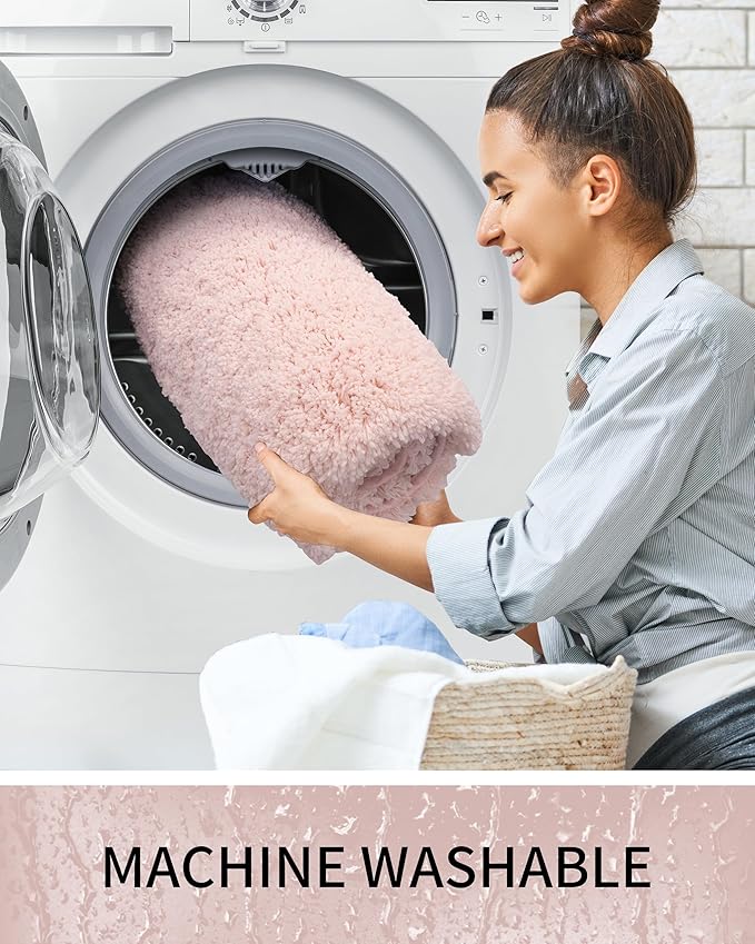Bathroom Rugs Non Slip Washable 36x24, Ultra Thick Soft Microfiber Absorbent Bath Mats, High Density Foam Latex Non Slip Backing Bath Rugs, Fluffy Floor Carpet for Tub&Shower, Pink