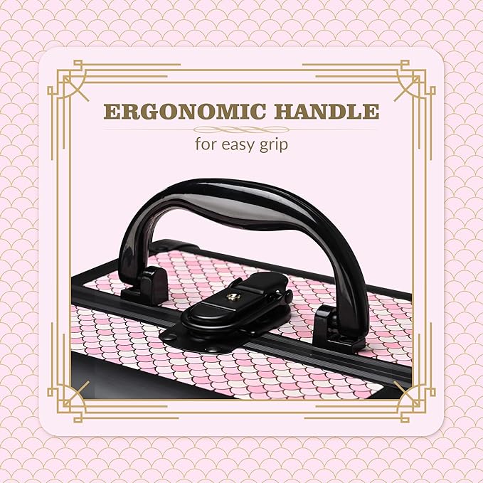 BYOOTIQUE Makeup Train Case with Mirror Travel Case for Barber Art Deco Bloom