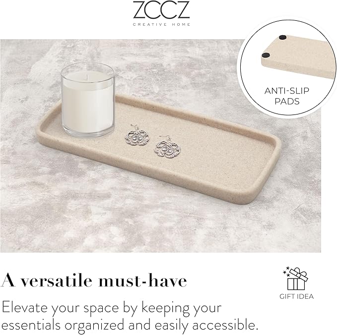 ZCCZ Bathroom Accessory Sets, 4 Pieces Bathroom Accessories Complete Set Vanity Countertop Accessory Set Marble Look, Includes Lotion Dispenser Soap Pump, Tumbler, Toothbrush Holder and Tray (Beige)