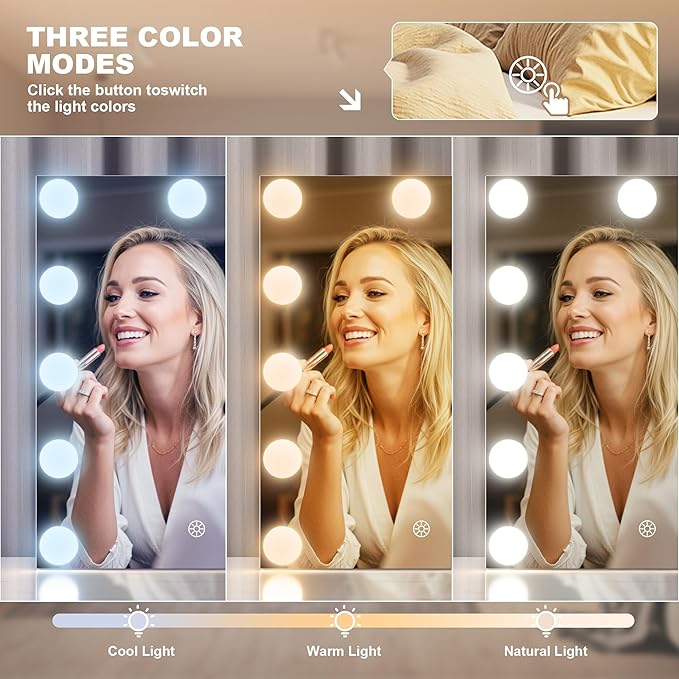 MINISO Vanity Mirror with Lights - 9.8" x 13.8" Hollywood Makeup Mirror with Adjustable Brightness,3 Modes Light
