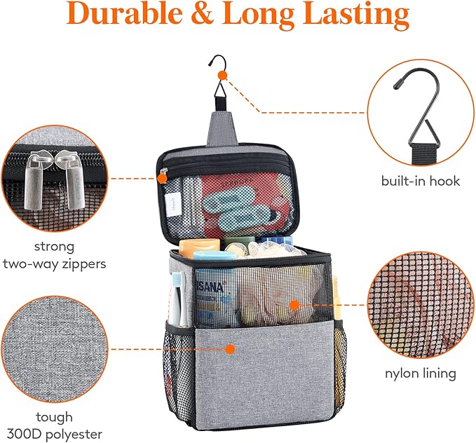 Lifewit Shower Bag Mesh Shower Caddy Portable College Dorm Room Essentials Tote Bag for Bathroom, Gym, Travel, Camping Quick Dry Hanging Shower Organizer Basket Toiletry Bag, Medium, Grey