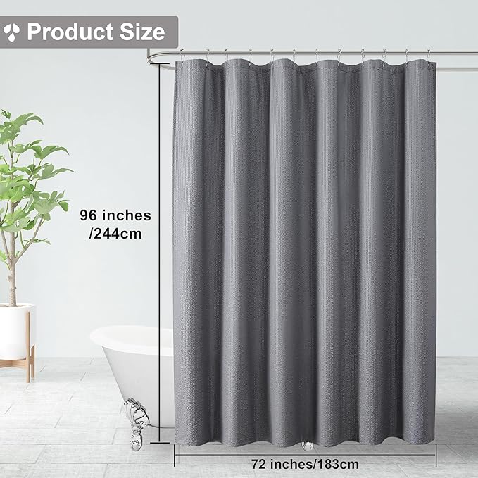OVZME Berry Extra Long Grey Shower Curtain 96 Inch Long, 3D Embossed Texture Fabric Bathroom Shower Curtain, Large Hotel Bath Curtain with 12 Holes, Washable Cloth Shower Curtains, 72x96, Grey