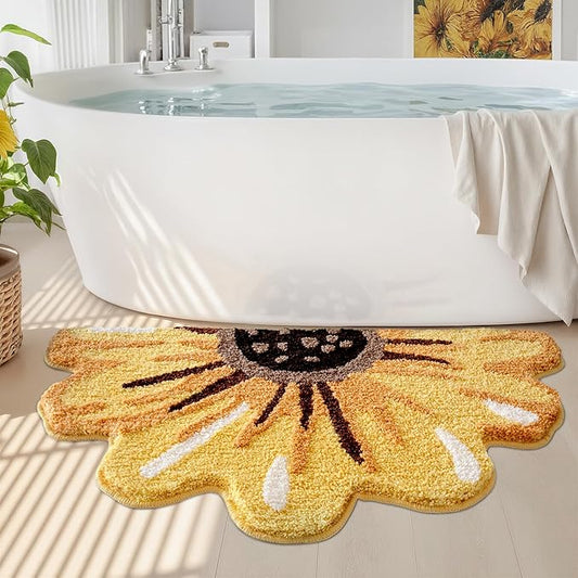 LUMI Floral Bath Mat, Sunflower Bathroom Rug, Soft Plush Fluffy Yellow Bath Mat, Absorbent, Non-Slip for Bathroom, Kitchen Sink, Bedroom, Kid's Bedroom, and Living Room, 20"x36"
