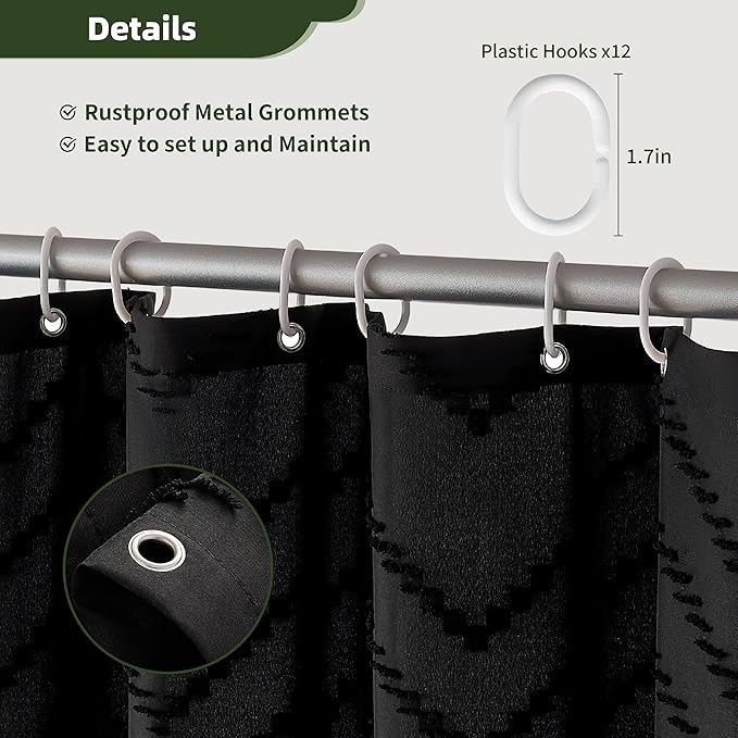 78 inch Shower Curtain Long Shower Curtain Black Tufted Chevron Striped Tall Fabric Boho Shower Curtains for Bathroom Modern Shabby Chic Waterproof Cloth Shower Curtains