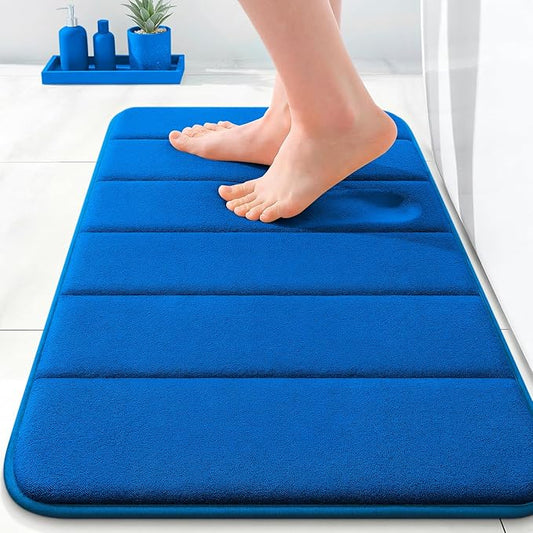 OLANLY Memory Foam Bath Mat 24x16, Super Soft Absorbent Bathroom Rugs, Quick Dry, Machine Washable Shower Floor Rugs, Bathmat Carpet, Bathroom Home Decor Accessories, Royal Blue