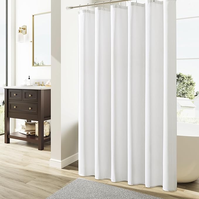 Naturoom Extra Long Shower Curtain 84 Inches Long Linen Textured Thick Fabric Shower Curtain Set with Hooks, Tall Elegant Modern Farmhouse Country Style Hotel Bathroom Curtains, 72x84, White