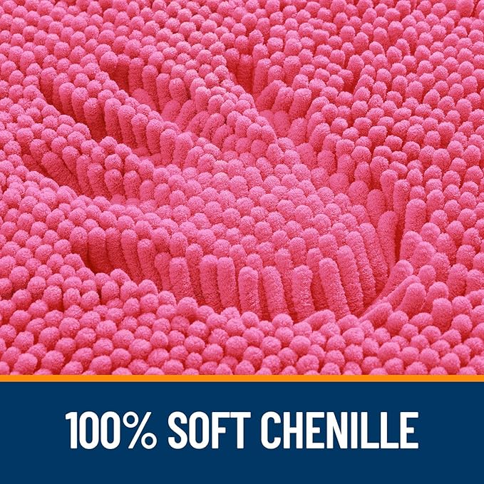 OLANLY Bathroom Rugs 44x32, Extra Soft Absorbent Chenille Bath Rugs, Rubber Backing Quick Dry, Machine Washable Bath Mats for Bathroom Floor, Tub and Shower, Home Decor Accessories, Hot Pink