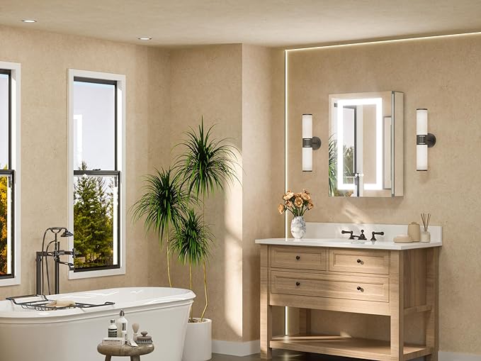 TETOTE LED Lighted Medicine Cabinet Mirror with Tempered Glass 16 x 24 Recessed or Surface Mount Bathroom Cabinet with Lights and Storage, Outlets & USB, 3-Color Dimming, Defog, Adjustable Shelves