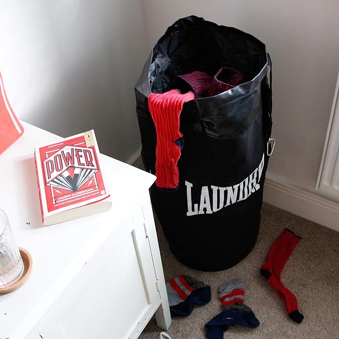 Suck UK Boxing Laundry Bag - Punch Bag Shaped Laundry Basket - Teenage Boys Washing Basket - University Room Student Essentials - Hanging Hamper - Clothes Storage - Funny Boxing Gifts For Men - 70 L