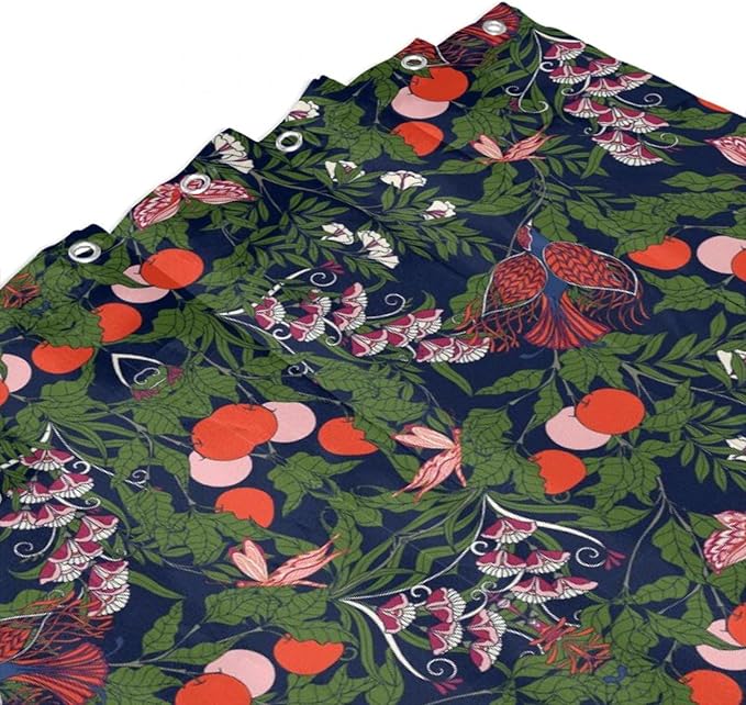 Bohemia William Morris Art Shower Curtain, Flowers Birds and Berries Retro Shower Curtain Sets for Bathroom Fabric Bath Curtain Washable 12 Hooks 66x72 Inches(168x183cm), Style-6