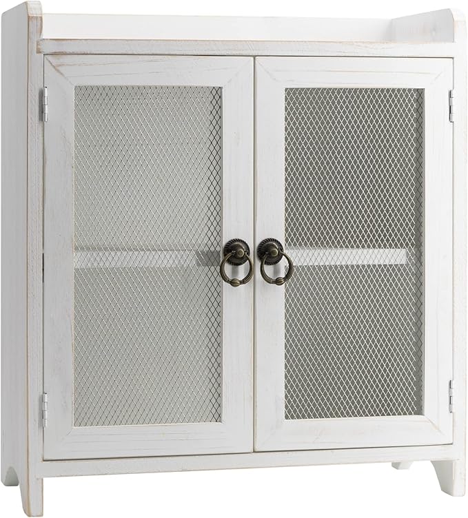 COLLECTIVE HOME - 2 Tiered Storage Cabinet, Countertop Cabinet, Wood Organizer for Kitchen Living Room Bedroom Bathroom Office with Magnetic Door, 15.75 x 14.5 x 6.5, White, 02