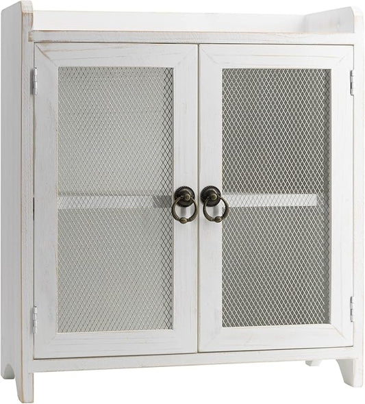 COLLECTIVE HOME - 2 Tiered Storage Cabinet, Countertop Cabinet, Wood Organizer for Kitchen Living Room Bedroom Bathroom Office with Magnetic Door, 15.75 x 14.5 x 6.5, White, 02